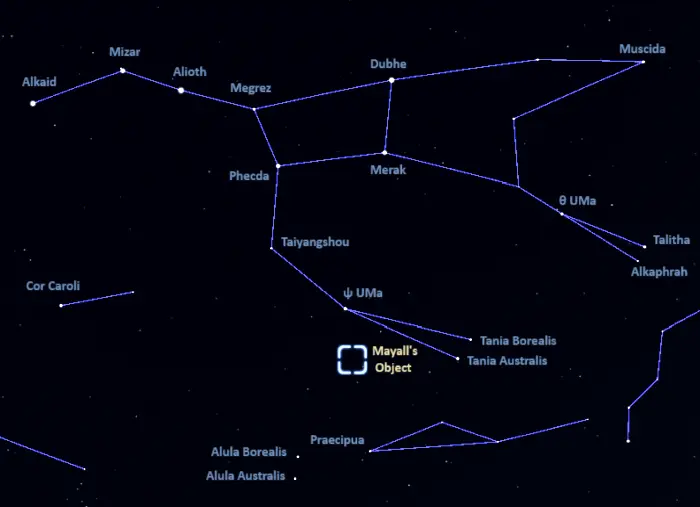 how to find mayall's object,where is mayall's object in the sky