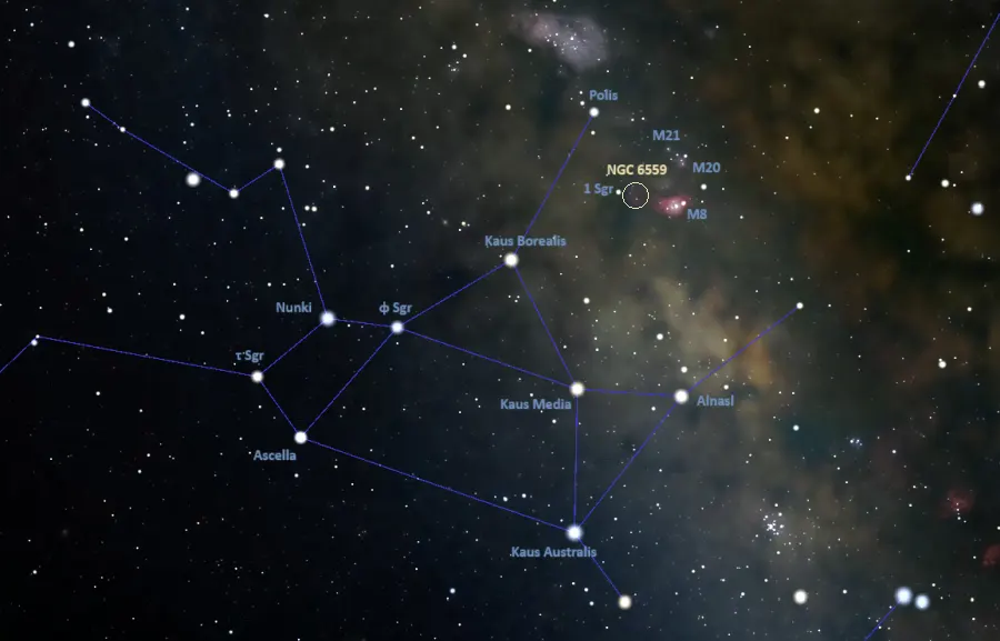 how to find the chinese dragon nebula,where is ngc 6559 in the sky