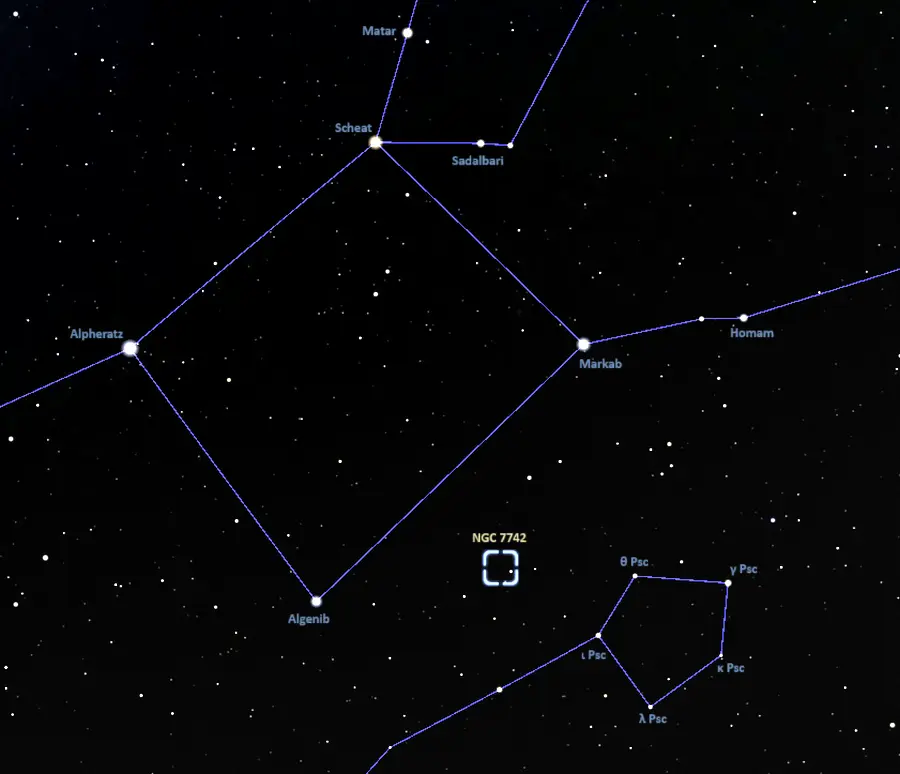 how to find the fried egg galaxy,ngc 7742 location,where is the fried egg galaxy in the sky
