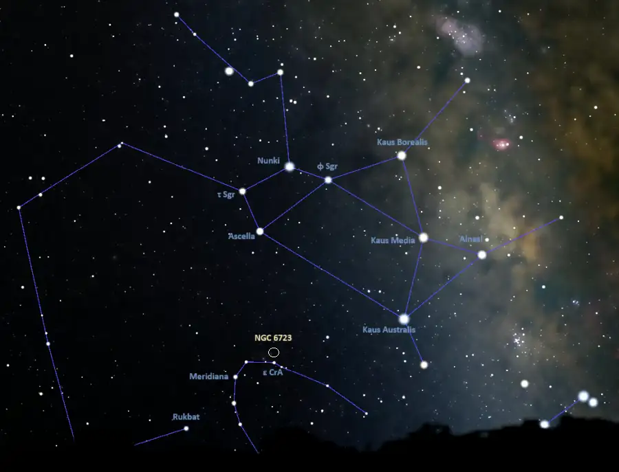 how to find ngc 6723,where is the chandelier cluster in the sky,chandelier cluster location
