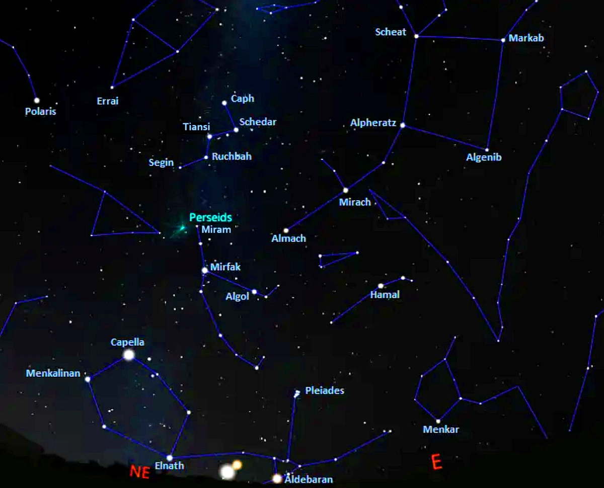 perseids radiant,how to find the radiant of the perseid meteor shower,how to find perseus constellation