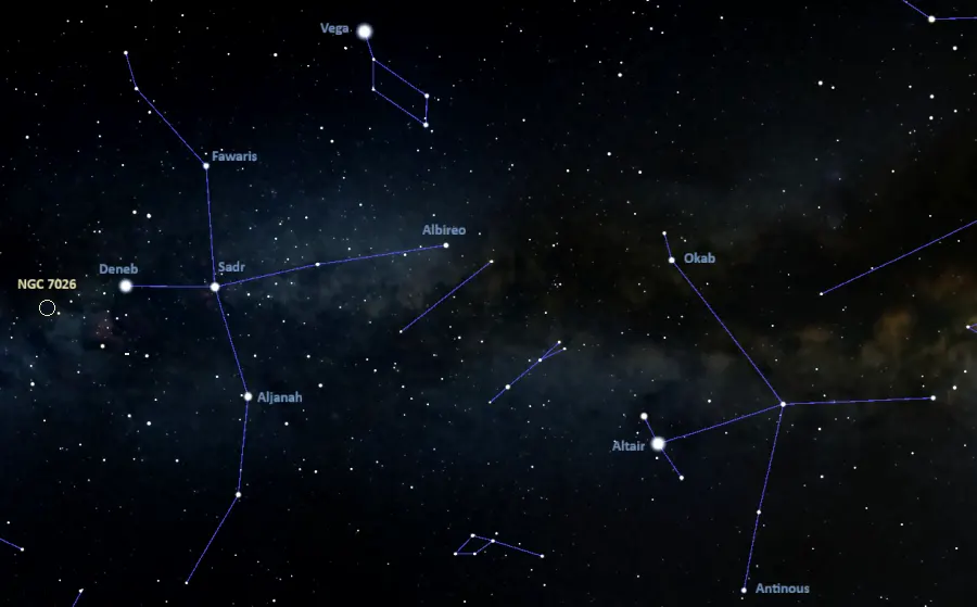 how to find ngc 7026,where is the cheeseburger nebula in the sky