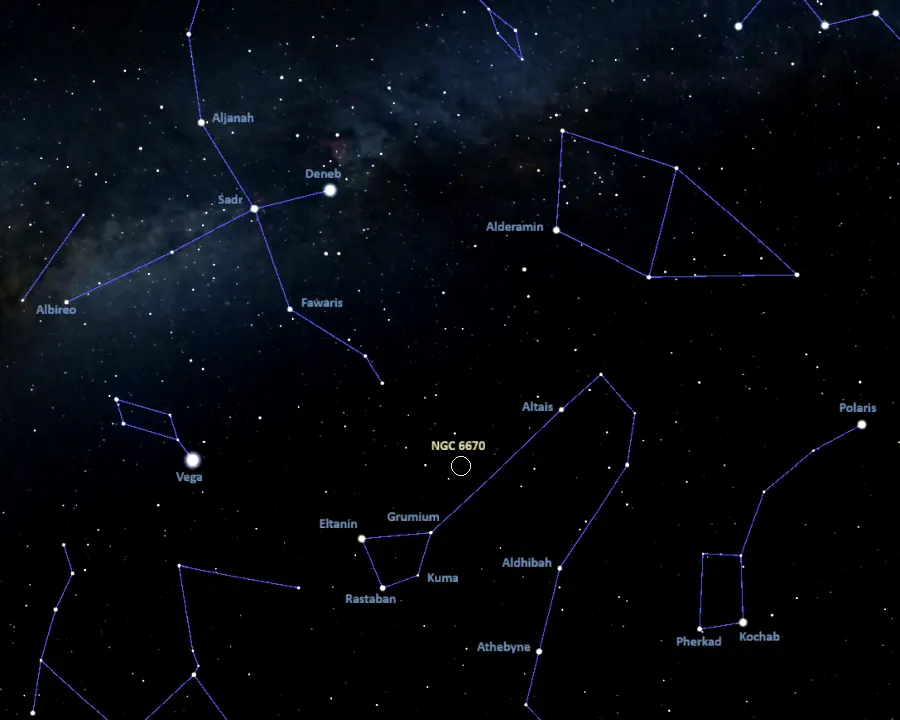 ngc 6670 location,how to find the dolphin galaxy,where is the dolphin galaxy in the sky