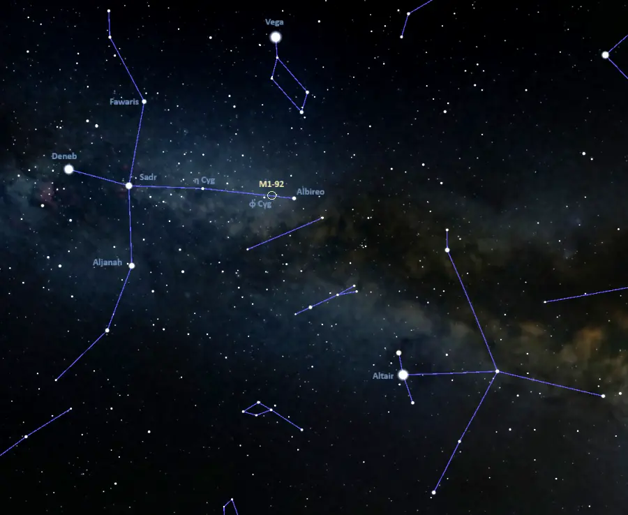 how to find the footprint nebula,where is the footptint nebula in the sky,m1-92 location