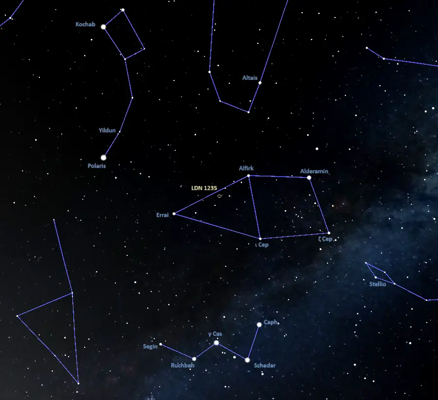 ldn 1235 location,where is the shark nebula in the sky,how to find the shark nebula