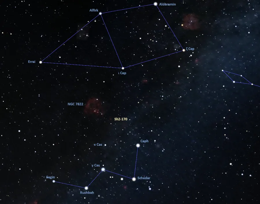 how to find the little rosette nebula,sharpless 170 location