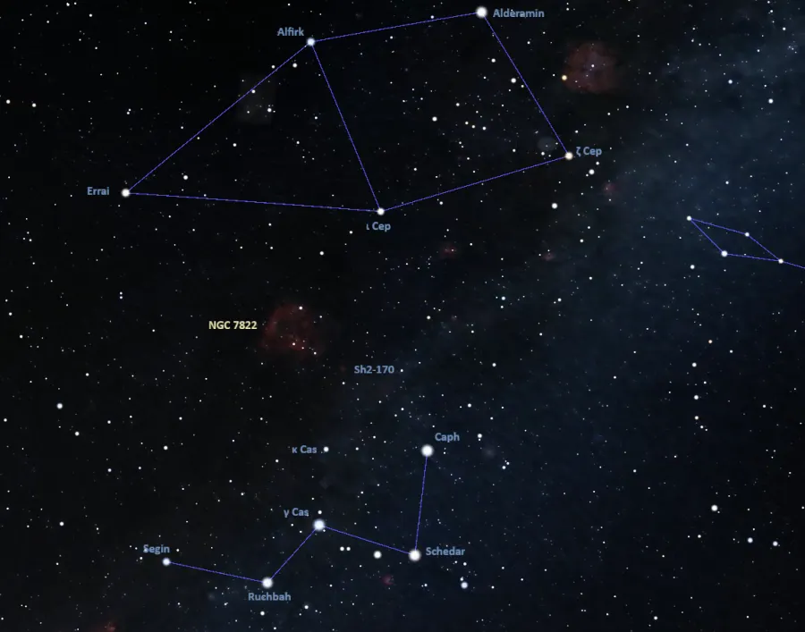 how to find ngc 7822,where is the question mark nebula in the sky