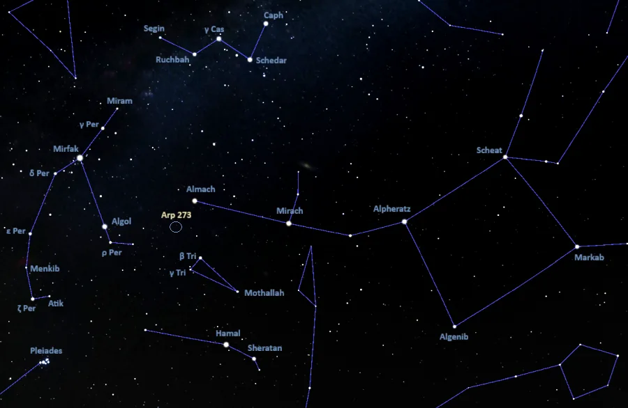 how to find the rose galaxy,where is arp 273 in the sky