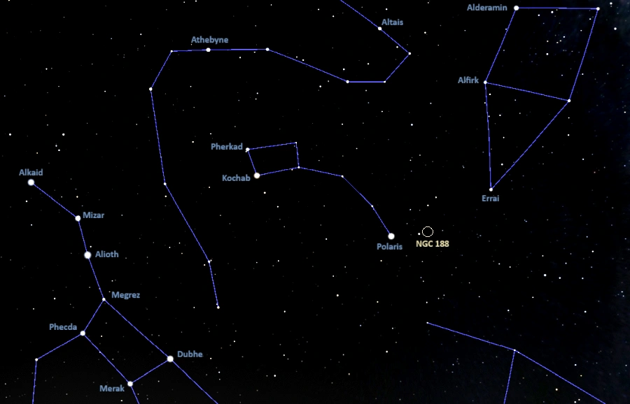 how to find ngc 188,where is caldwell 1 in the sky,polarissima cluster location