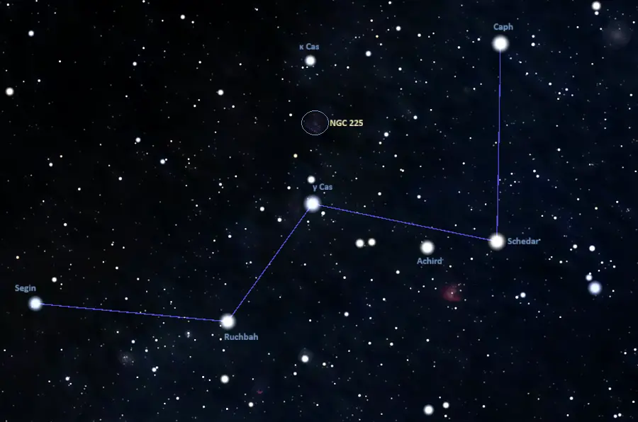 how to find ngc 225,where is the sailboat cluster in the sky