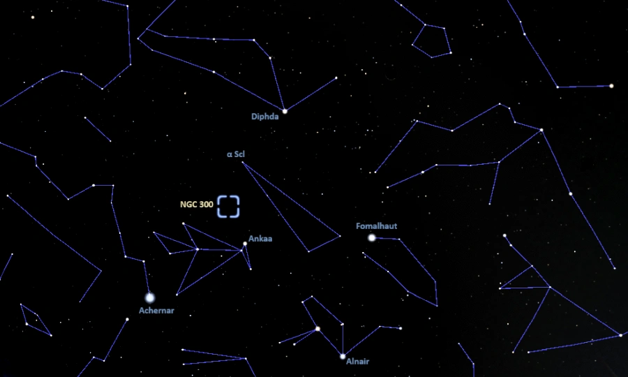 how to find ngc 300,ngc 300 finder chart,where is the sculptor pinwheel galaxy in the sky