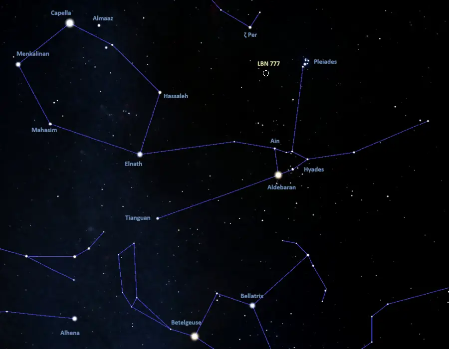 lbn 777 location,how to find the baby eagle nebula,where is the baby eagle nebula in the sky