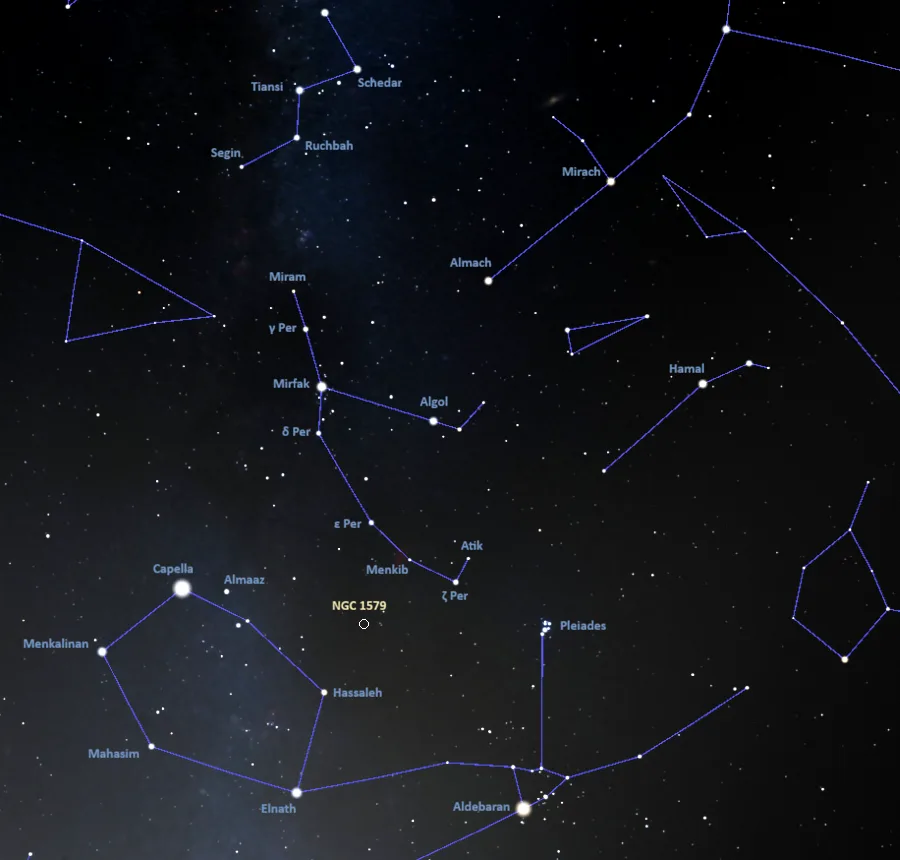 how to find ngc 1579,where is the northern trifid nebula in the sky