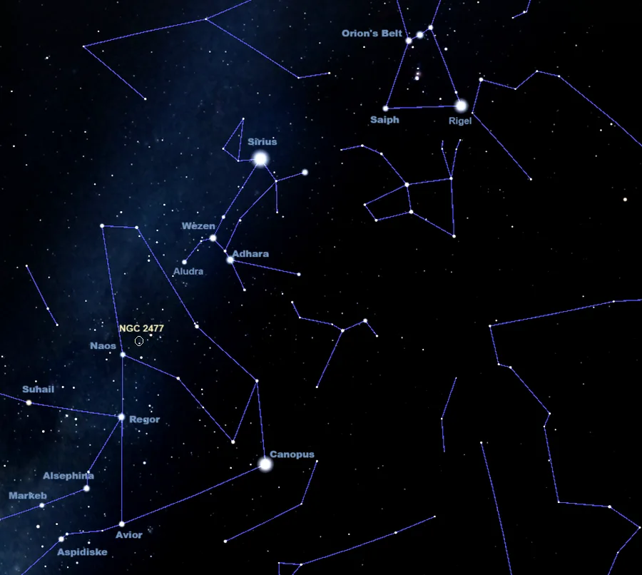 how to find ngc 2477,where is ngc 2477 in the sky