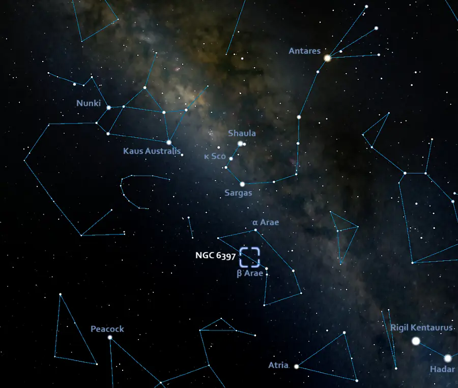 how to find ngc 6397,where is the ara globular cluster in the sky