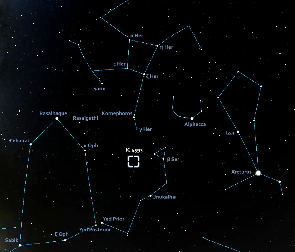 how to find the white-eyed pea nebula,where is ic 4593 in the sky