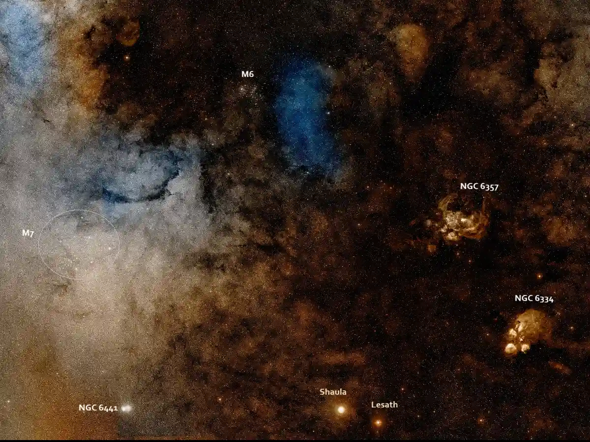 nebulae and clusters near the scorpion's stinger
